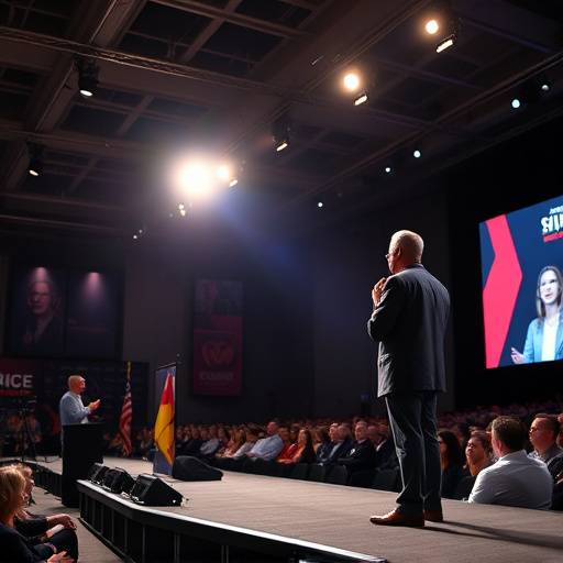 Image captured during 'Live Streaming of TechSummit Conference' - A keynote speaker on stage.
