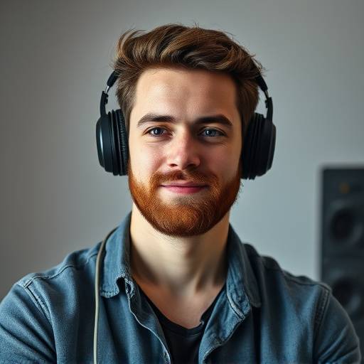 Jasper Sterling - Lead Editor. A younger man with a beard, wearing a casual shirt and headphones around his neck.